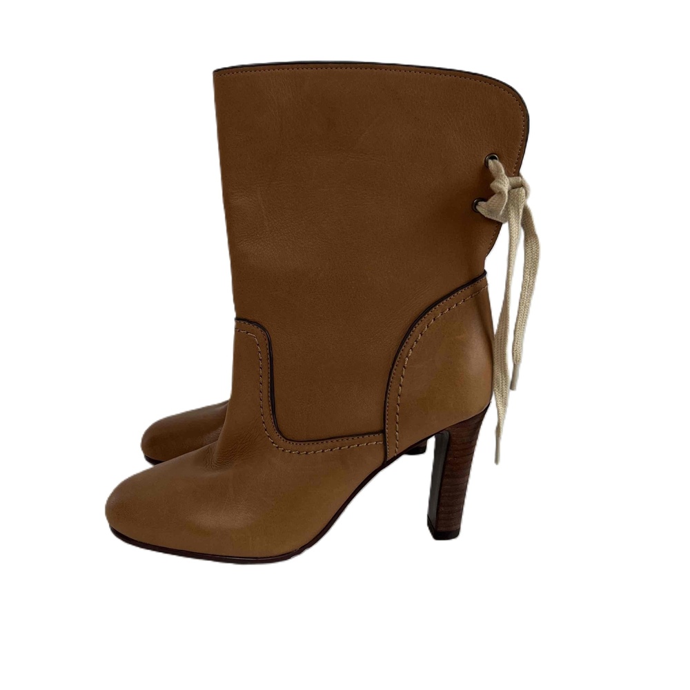 See By Chloe Lara Split Shaft Ankle Boots Lace Up Heeled Leather Brown Sz 37 NWT - Picture 2 of 11